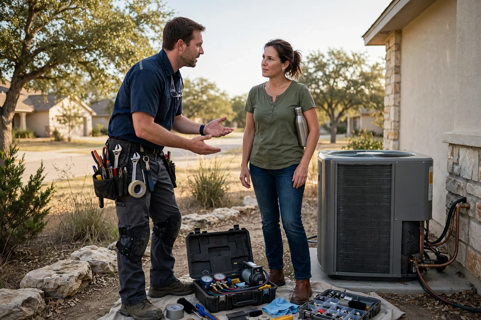 Office coordinator scheduling an HVAC service appointment for a Cibolo homeowner